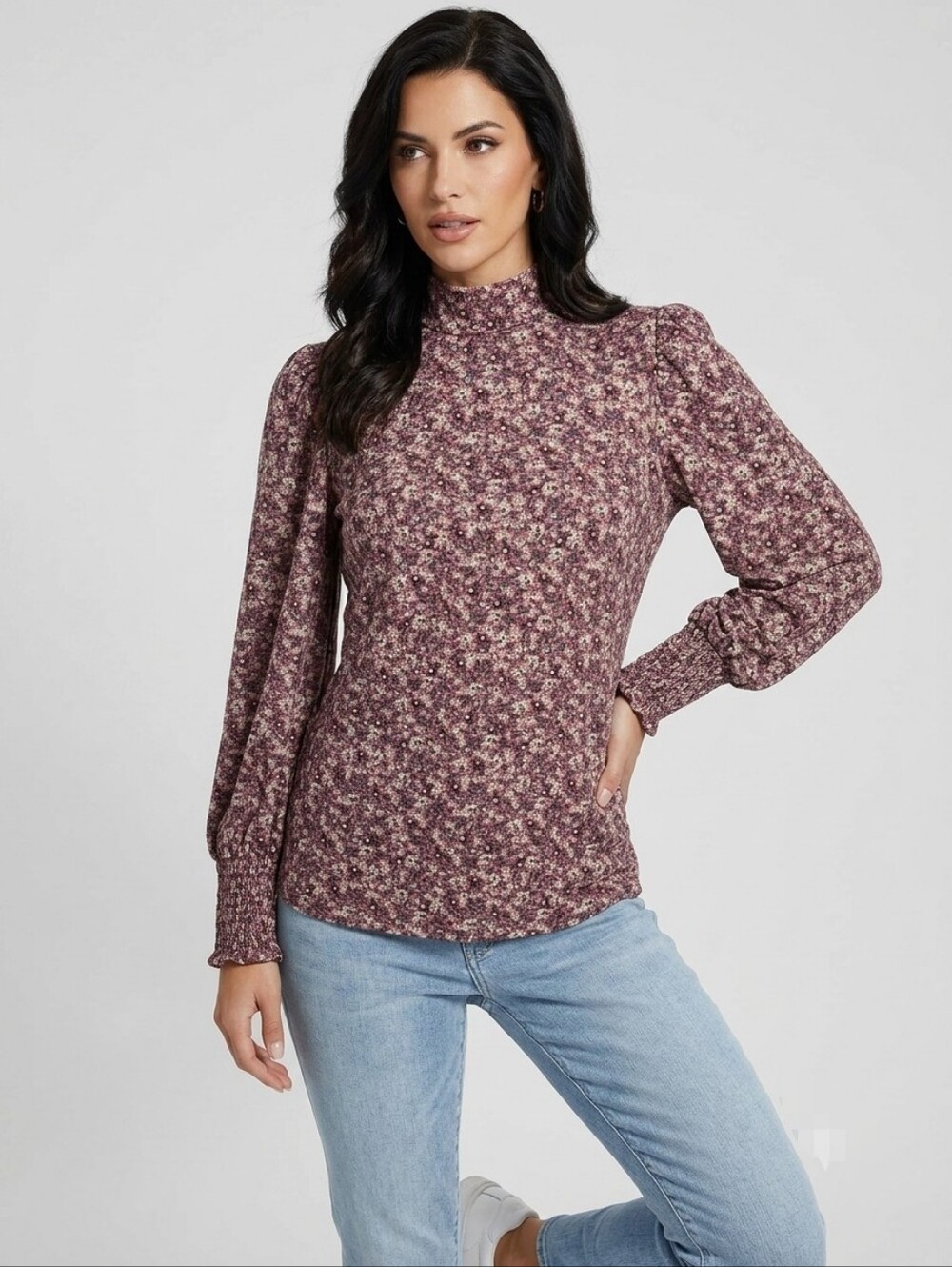 Signature Reitmans High Neck Floral Long-Sleeve Top size XXS